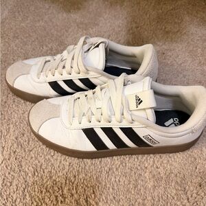 Adidas Men's White and Black Sneakers with Tan Sole